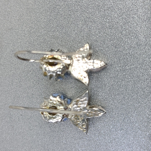 Earrings "Something Blue" Silver Tone Rose Dangle Bride Wedding Delicate Pretty - Picture 5 of 6